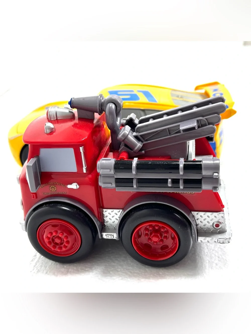 Disney Pixar Cars Dinoco Cruz Ramirez & Red Fire Engine Oversized Plastic Cars